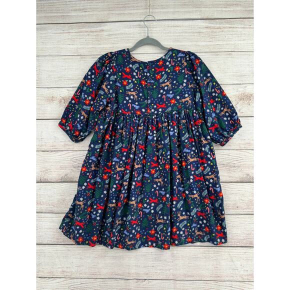 Hanna Andersson Christmas Print Dress Youth Girls 12 Blue Red Green - Picture 2 of 10